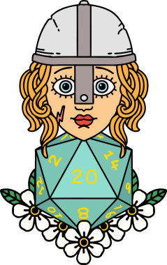 Retro Dövme Tarzı İnsan Dövüşçüsü Doğal 20 D20 zar atışıyla Bir insan tarafından çizilmiş