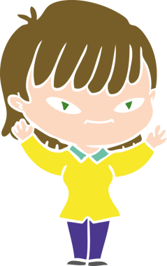 Bir insan tarafından çizilmiş düz renkli karikatür kadın