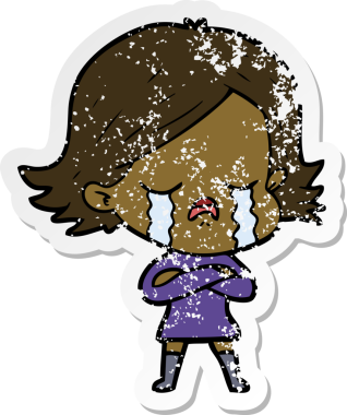 Bir insan tarafından çizilmiş, ağlayan bir çizgi film kızının sıkıntılı çıkartması.