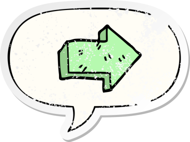 Konuşma baloncuğu olan bir çizgi film, bir insan tarafından çizilmiş sıkıntılı eski bir çıkartmayı işaret ediyor