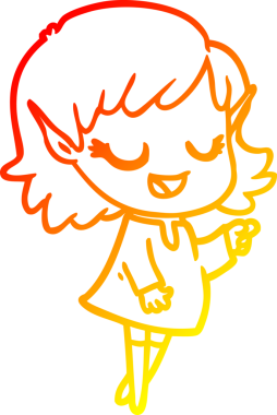 Bir insan tarafından çizilmiş mutlu bir elf kızının sıcak çizgi çizimi