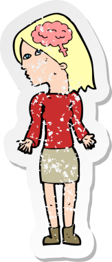 Bir insan tarafından çizilmiş omuzlarını silken zeki bir karikatür çıkartması.