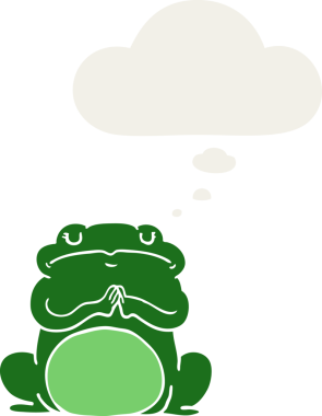 Düşünce baloncuğu olan kibirli kurbağa bir insan tarafından çizilmiş.