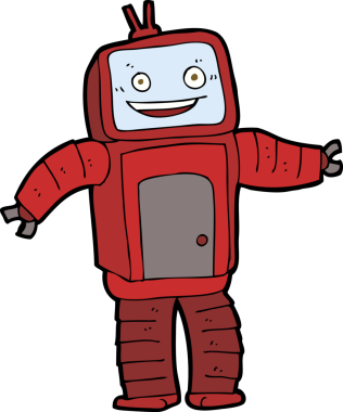 Bir insan tarafından çizilmiş komik robot.