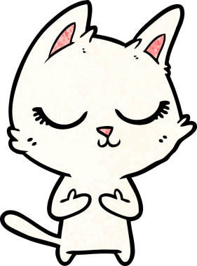 Bir insan tarafından çizilmiş sakin çizgi film kedisi.