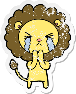 Bir insan tarafından çizilmiş ağlayan aslanın kederli çıkartması.