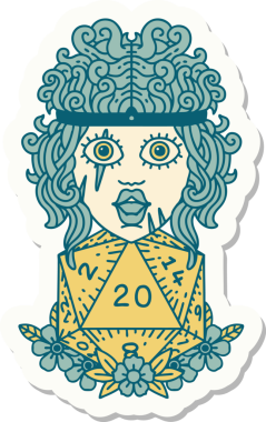 Bir insan tarafından çizilmiş 20 zarlı bir insan barbarının çıkartması.