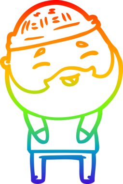 Bir insan tarafından çizilmiş mutlu sakallı bir adamın çizgi çizimi.