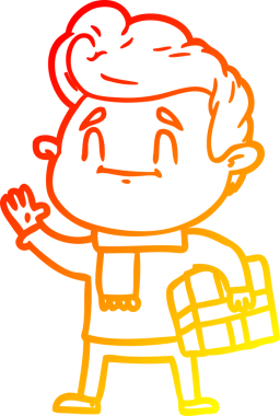 Bir insan tarafından çizilmiş mutlu bir çizgi film karakterinin sıcak çizgi çizimi.