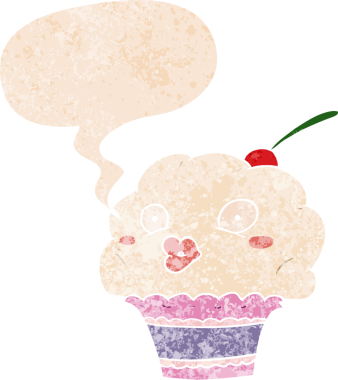 Bir insan tarafından çizilmiş grunge dertli retro desenli konuşma baloncuklu çizgi film keki