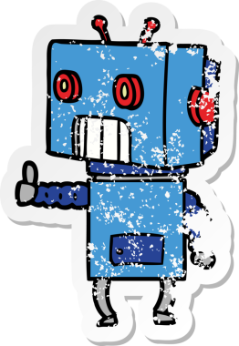 Bir insan tarafından çizilmiş karikatür robotunun sıkıntılı çıkartması.