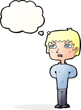 Bir insan tarafından çizilmiş düşünce baloncuğu olan mutsuz bir adam.