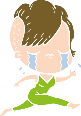 Düz renkli çizgi film karakteri bir insan tarafından çizilmiş ağlayan kız