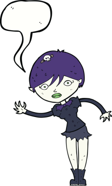 Bir insan tarafından çizilmiş konuşma balonu olan vampir kız.