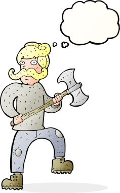 Bir insan tarafından çizilmiş baltalı çizgi film adamı.