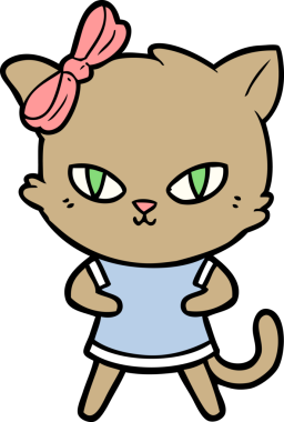 Bir insan tarafından çizilmiş sevimli çizgi film kedisi.