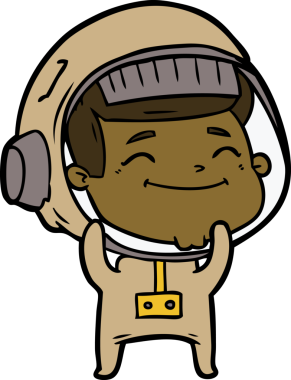 Bir insan tarafından çizilmiş mutlu astronot çizgi filmi.