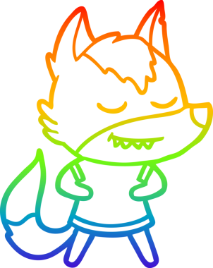 Gökkuşağı gradyan çizgisi. Bir insan tarafından çizilmiş dost bir kurt kız çizimi.