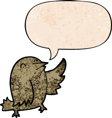 Konuşma baloncuğu olan karikatür kuşu insan tarafından çizilmiş eski doku.