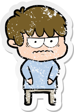 Bir insan tarafından çizilmiş kızgın bir çizgi film çocuğunun sıkıntılı çıkartması.