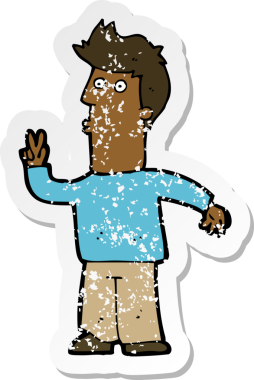 İnsan eliyle çizilmiş bir çizgi film karakterinin gerilimli çıkartması.