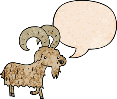 Bir insan tarafından çizilmiş eski moda konuşma baloncuklu çizgi film keçisi.