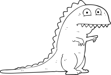 Bir insan tarafından çizilmiş siyah beyaz bir dinozor çizimi.