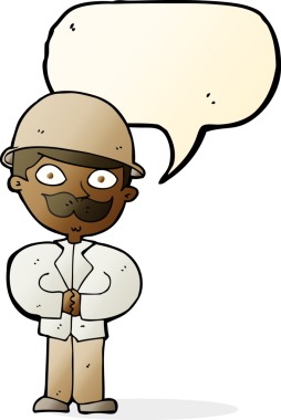 Bir insan tarafından çizilmiş, safari şapkalı bir karikatür adamı.