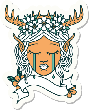 Bir insan tarafından çizilmiş üzgün bir Elf Druid karakterinin çıkartması.