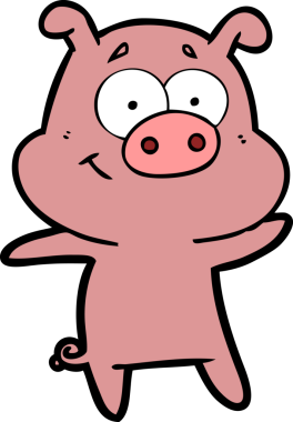 Bir insan tarafından çizilmiş mutlu çizgi film domuzu.