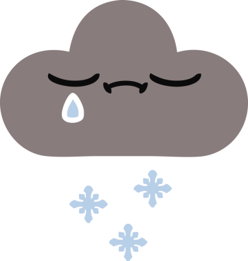 Bir insan tarafından çizilen fırtına kar bulutunun düz renkli retro karikatürü