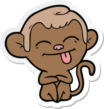 Bir insan tarafından çizilmiş komik bir maymun çıkartması.