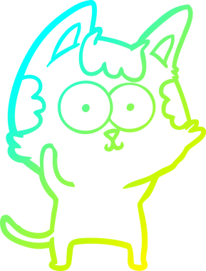 Bir insan tarafından çizilmiş mutlu çizgi film kedisinin soğuk gradyan çizgisi.