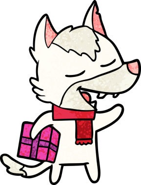 Bir insan tarafından çizilmiş, Noel hediyeli çizgi film kurdu.