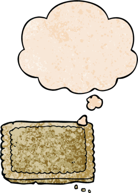 Düşünce baloncuklu çizgi film bisküvisi. Bir insan tarafından çizilmiş grunge doku tarzı.