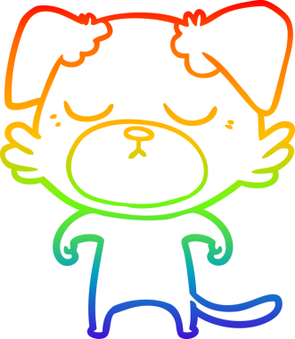 Gökkuşağı gradyan çizimi. Bir insan tarafından çizilmiş şirin bir köpek çizimi.