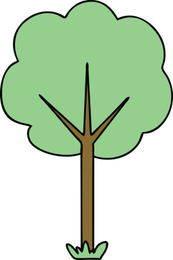 Bir insan tarafından çizilmiş tuhaf bir çizgi film ağacı.