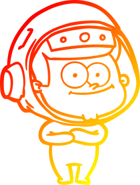 Bir insan tarafından çizilmiş mutlu bir astronot çizgi filminin sıcak gradyan çizimi