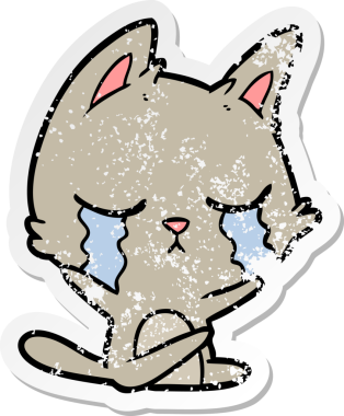 Bir insan tarafından çizilmiş ağlayan bir çizgi film kedisinin sıkıntılı çıkartması.