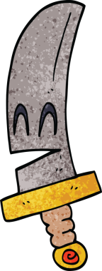 karikatür mutlu sihirli kılıç bir insan tarafından çizildi