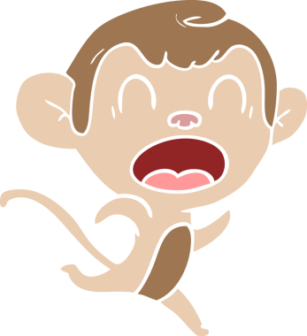 Bir insan tarafından çizilmiş düz renkli çizgi film maymunu bağırıyor.