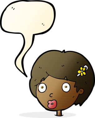 Bir insan tarafından çizilen konuşma baloncuğuyla kadın yüzü şaşırtılıyor.