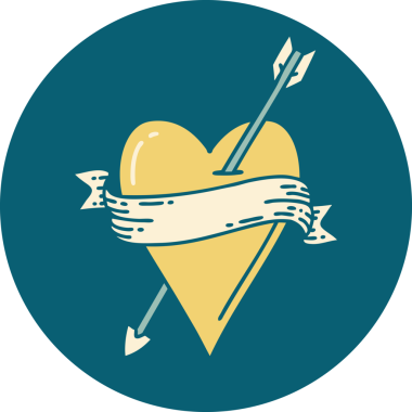 Bir insan tarafından çizilmiş ok kalp ve pankartın ikonik dövme şekli