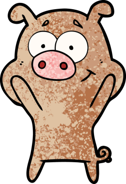 Bir insan tarafından çizilmiş mutlu çizgi film domuzu.