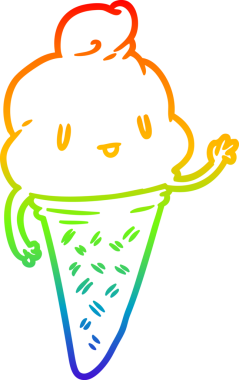 Gökkuşağı gradyan çizgisi Bir insan tarafından çizilmiş şirin bir dondurma