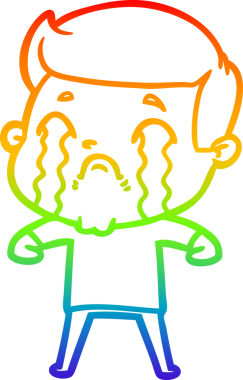 Gökkuşağı gradyan çizimi bir insan tarafından çizilmiş ağlayan bir karikatür adamı çiziyor.