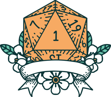 Retro Dövme Biçimi Doğal Bir d20 zar bir insan tarafından çizildi