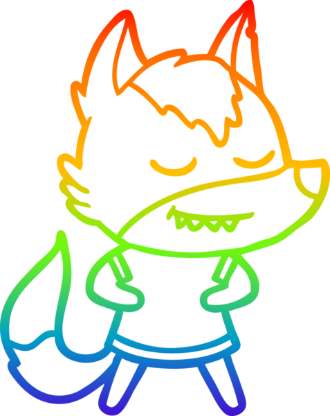 Gökkuşağı gradyan çizgisi. Bir insan tarafından çizilmiş dost bir kurt kız çizimi.