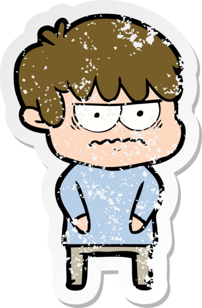 Bir insan tarafından çizilmiş kızgın bir çizgi film çocuğunun sıkıntılı çıkartması.