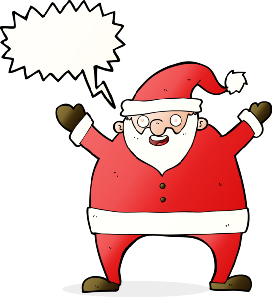 Bir insan tarafından çizilmiş konuşma balonlu Noel Baba çizgi filmi.